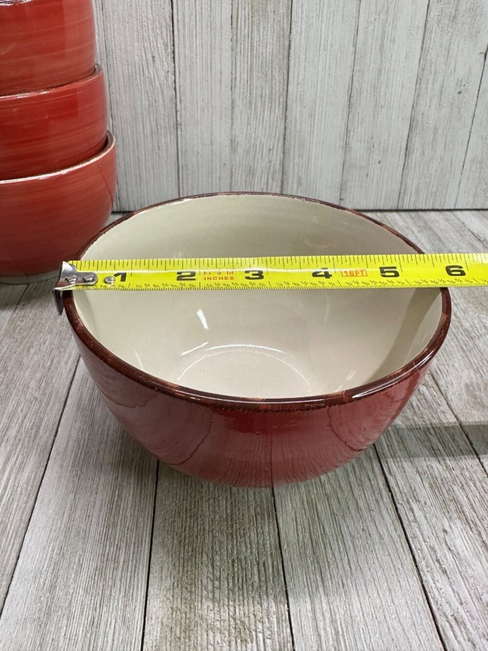 Vtg Royal Norfolk Stoneware Deep Soup Cereal Bowls Red Ceramic 5.5" DIA Set 4 - Picture 6 of 9